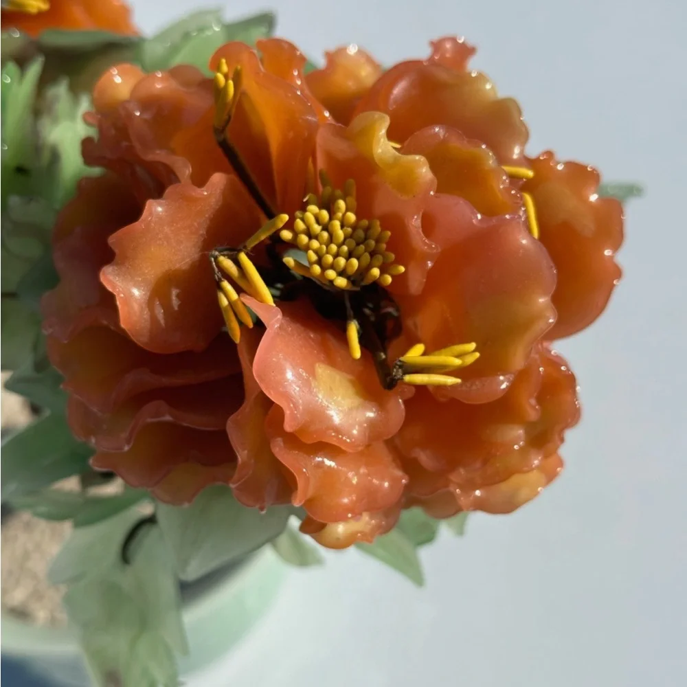 Orange Floral Jade / Glass Sculpture